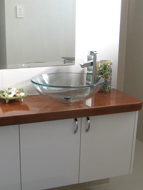 Bathroom Renovation with Glass Basin on Wooden Vanity